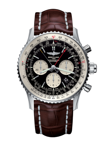 [AB031021/BF77/757P/A20D.1] Navitimer Rattrapante Stainless Steel / Black / Croco / Folding