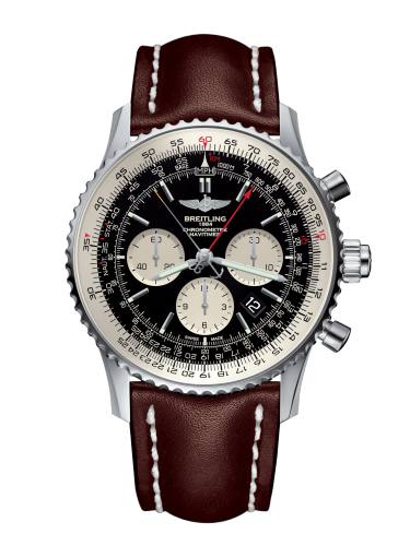[AB031021/BF77/443X/A20BA.1] Navitimer Rattrapante Stainless Steel / Black / Calf / Pin