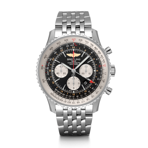 [AB0441211B1A1 (aka: AB044121.BD24.453A)] Navitimer GMT Stainless Steel / Black / Bracelet