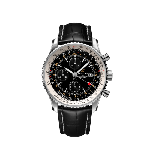 [A24322121B2P2] Navitimer 1 Chronograph GMT Stainless Steel / Black / Croco / Folding