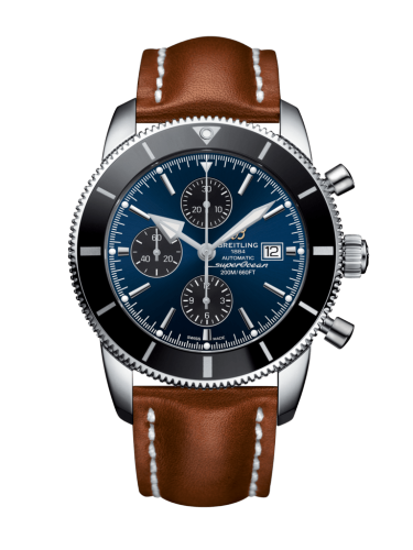 [A1331212/C968/440X/A20D.1] Superocean Heritage II 46 Chronograph Stainless Steel / Black / Blue / Calf / Folding