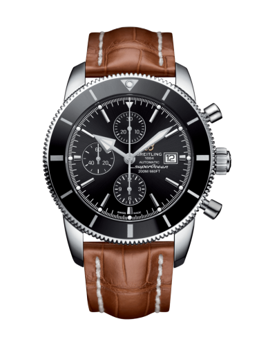 [A1331212/BF78/755P/A20D.1] Superocean Heritage II 46 Chronograph Stainless Steel / Black / Black / Croco / Folding