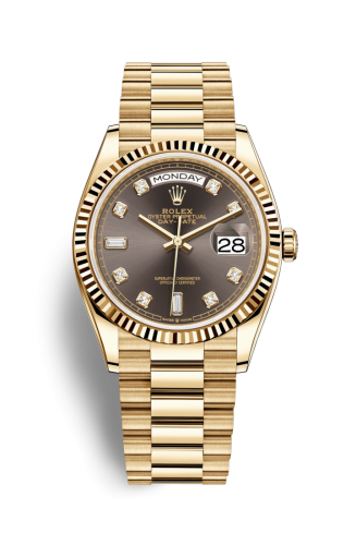 [128238-0022 (aka: M128238-0022)] Day-Date 36 Yellow Gold / Fluted / Dark Grey-Diamond / President