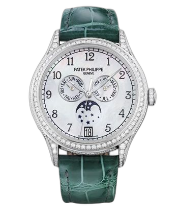 [4948G-010] Annual Calendar 4948 White Gold Black Mother of Pearl