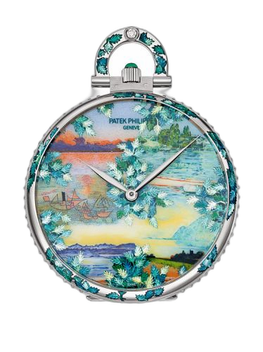 [993/100G] Pocket Watch Lepine White Gold / Dawn on the Lake