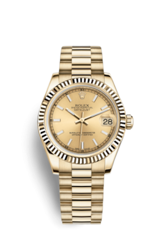 [178278-0025] Datejust 31 Yellow Gold Fluted / President / Champagne