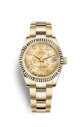 [178278-0137] Datejust 31 Yellow Gold Fluted / Oyster / Champagne Floral