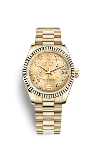 [178278-0119] Datejust 31 Yellow Gold Fluted / President / Champagne Floral