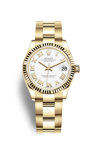 [278278-0019] Datejust 31 Yellow Gold / Fluted / White - Roman / Oyster