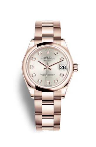 [278245-0037] Datejust 31 Rose Gold / Domed / Silver - Diamond / Oyster