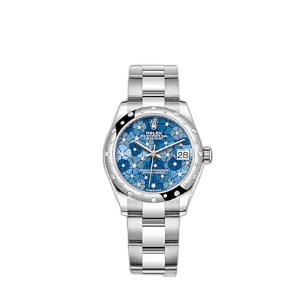 [278344RBR-0037] Datejust 31 Stainless Steel / Domed - Diamond / Blue - Floral / Oyster