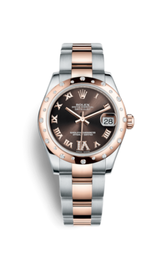 [178341-0010] Datejust 31 Rolesor Everose Domed Diamond / Oyster / Chocolate Roman