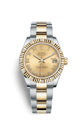 [178313-0071.] Datejust 31 Rolesor Fluted Diamond / Oyster / Champagne Roman