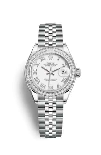 [279384rbr-0019] Lady-Datejust 28 Stainless Steel / Diamond / White - Roman / Jubilee