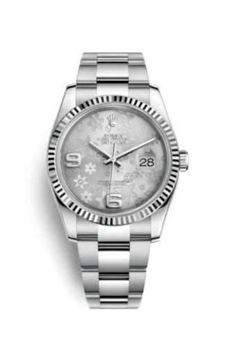 [116234-0143] Datejust 36 Stainless Steel Fluted / Oyster / Silver Floral