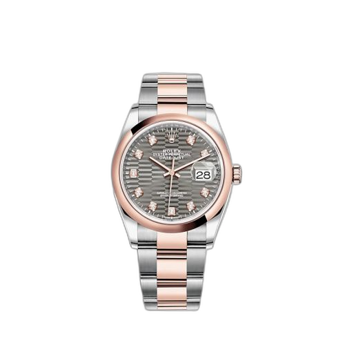 [126201-0042] Datejust 36 Stainless Steel / Everose / Domed / Slate - Fluted - Diamond / Oyster