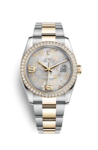 [116243-0008] Datejust 36 Rolesor Yellow Diamond / Oyster / Silver Floral