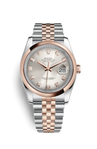 [116201-0063] Datejust 36 Rolesor Everose Domed / Jubilee / Silver Diamond