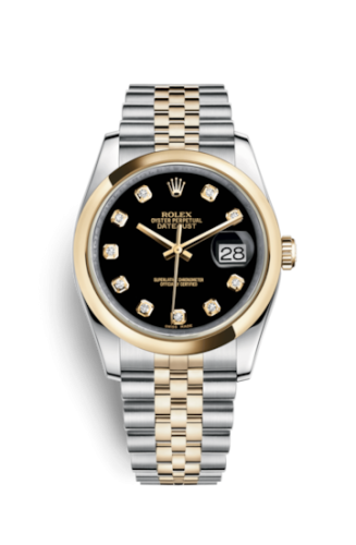 [116203-0168] Datejust 36 Rolesor Yellow Domed / Jubilee / Black Diamond