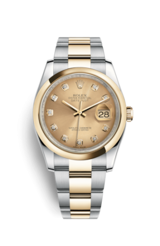 [116203-0130] Datejust 36 Rolesor Yellow Domed / Oyster / Champagne Diamonds