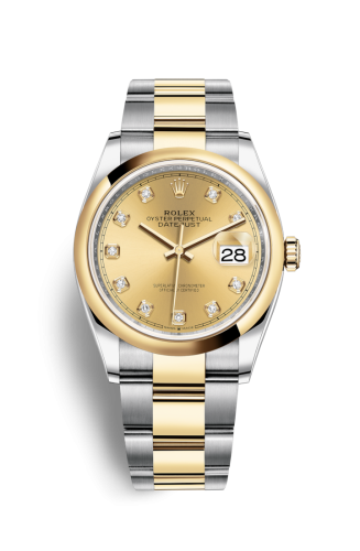 [126203-0018] Datejust 36 Stainless Steel / Yellow Gold / Smooth / Champagne Diamond / Oyster