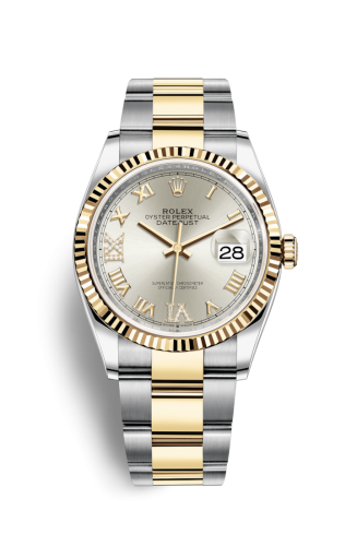 [126233-0032] Datejust 36 Stainless Steel / Yellow Gold / Fluted / Silver Roman Diamond / Oyster