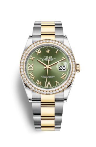 [126283RBR-0012] Datejust 36 Stainless Steel / Yellow Gold / Diamond / Olive Green Roman Diamond / Oyster