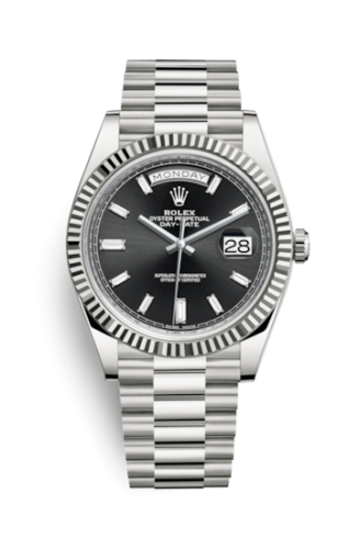 [228239-0005] Day-Date 40 White Gold / Black - Baguette