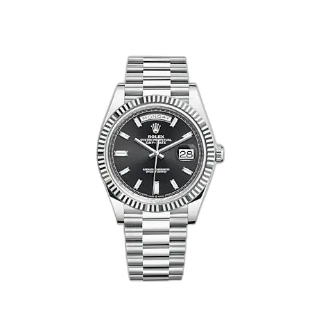 [228236-0004 (aka: M228236-0004)] Day-Date 40 Platinum - Fluted / Black - Baguette