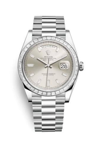 [228396tbr-0011] Day-Date 40 Platinum - Baguette / Silver - Baguette