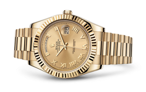 [218238-0038] Day-Date II Yellow Gold Fluted Champagne Roman