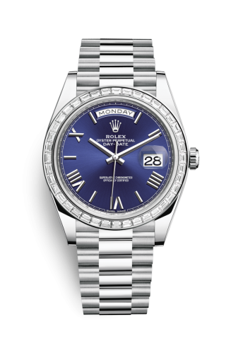 [228396tbr-0026] Day-Date 40 Platinum - Baguette / Blue Roman