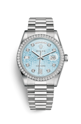 [118346-0027] Day-Date 36 Platinum Diamonds / President / Ice Blue Computer