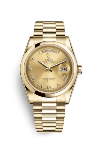[118208-0077] Day-Date 36 Yellow Gold Domed / President / Champagne Roman