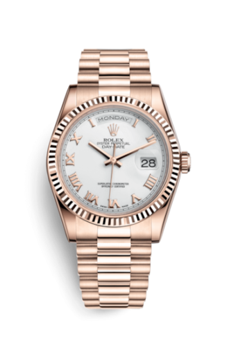 [118235f-0024] Day-Date 36 Everose Fluted / President / White Roman