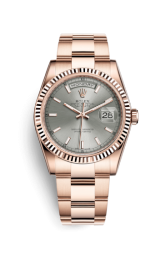 [118235f-0134] Day-Date 36 Everose Fluted / Oyster / Grey