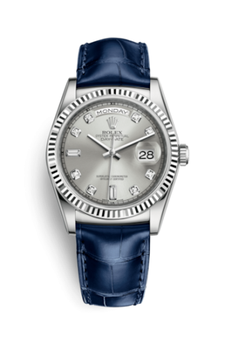 [118139-0081] Day-Date 36 White Gold / Strap / Silver Diamond