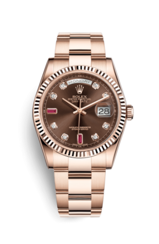 [118235f-0096] Day-Date 36 Everose Fluted / Oyster / Chocolate Diamonds Rubies