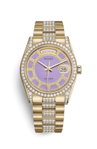 [118388-0160] Day-Date 36 Yellow Gold Diamonds / President Diamonds / Lavender Jade Carousel