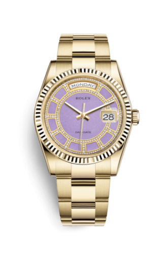 [118238-0439] Day-Date 36 Yellow Gold Fluted / Oyster / Lavender Jade Carousel