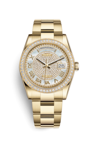 [118348-0127] Day-Date 36 Yellow Gold Diamonds / Oyster / Paved Roman