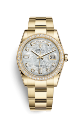 [118348-0100] Day-Date 36 Yellow Gold Diamonds / Oyster / MOP