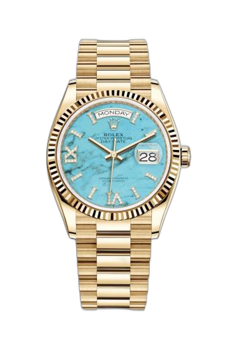 [128238-0071 (aka: M128238-0071)] Day-Date 36 Yellow Gold / Fluted / Turquoise / President