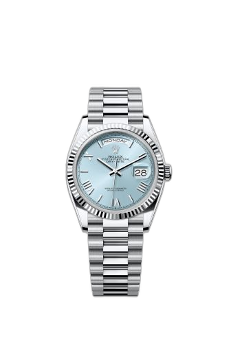 [128236-0018 (aka: M128236-0018)] Day-Date 36 Platinum - Fluted / Ice Blue - Roman / President