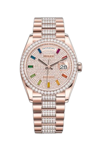 [128345RBR-0043 (aka: M128345RBR-0043)] Day-Date 36 Everose Gold / Diamond / Paved-Rainbow / President-Diamond