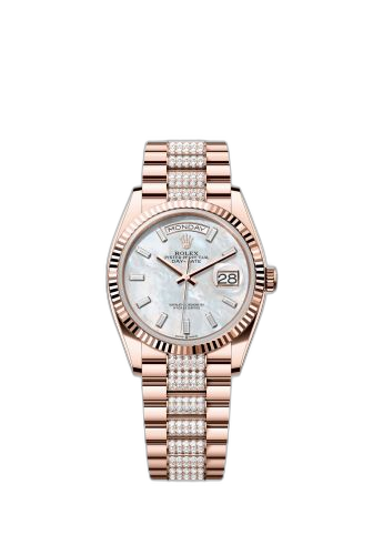 [128235-0079 (aka: m128235-0079)] Day-Date 36 Everose Gold - Fluted / MOP - Baguette / President - Diamond