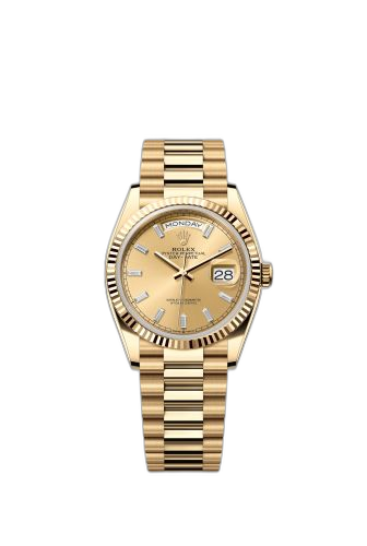 [128238-0132 (aka: m128238-0132)] Day-Date 36 Yellow Gold / Fluted / Champagne - Baguette / President