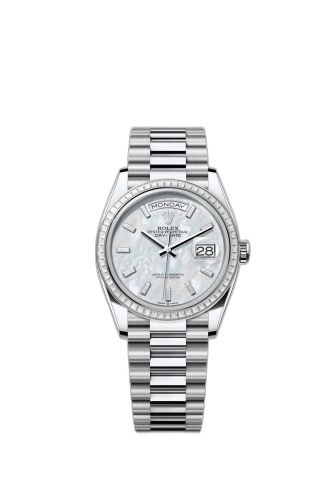 [128396TBR-0022 (aka: m128396tbr-0022)] Day-Date 36 Platinum - Baguette / MOP - Baguette / President