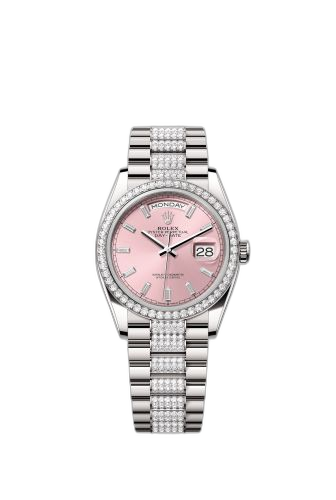 [128349RBR-0054 (aka: m128349rbr-0054)] Day-Date 36 White Gold - Diamond / Pink - Baguette / President - Diamond