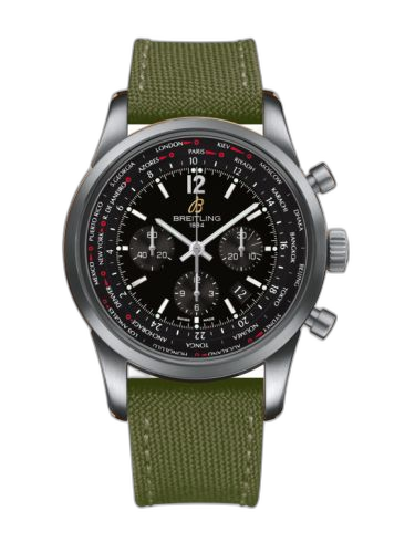 [AB0510U6.BC26.105W] Transocean Chronograph Unitime Pilot Stainless Steel / Black / Military